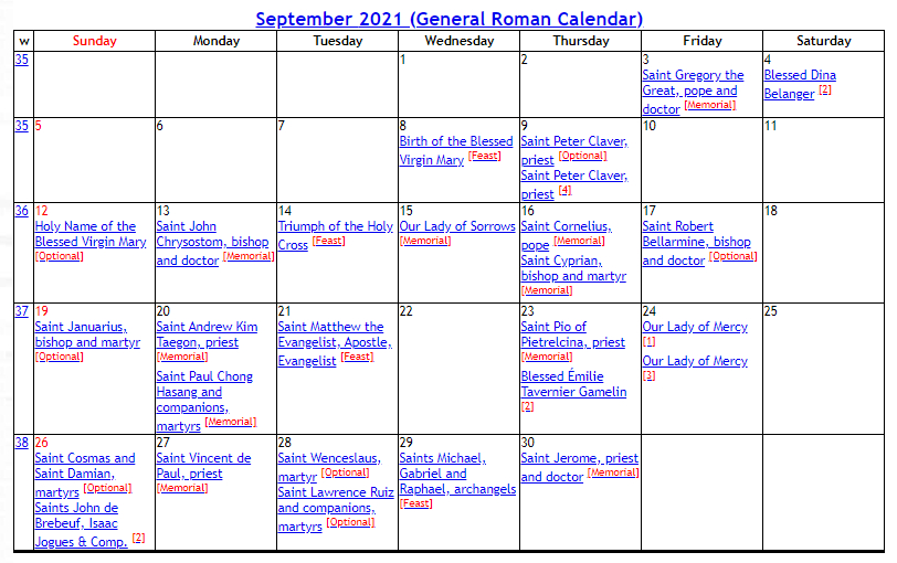 9 | Weekly Calendar-Catholic Church Calendar For 2021