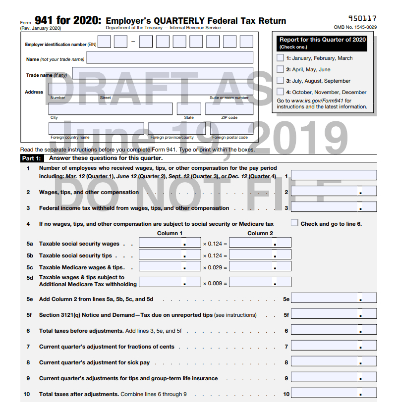 941 Form 2020 Employer&#039;S Quarterly Federal Tax Return-Irs Forms 2021 Printable Quarterly Estimate Taxes