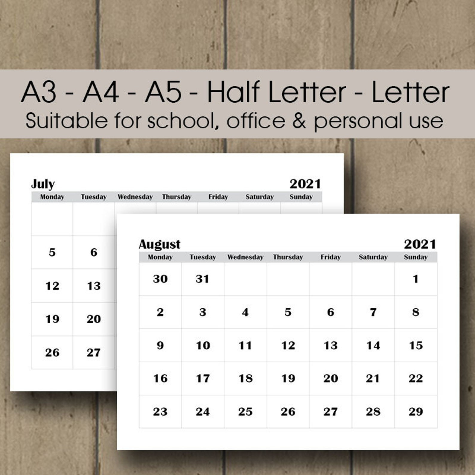 A3 2021 2022 Perpetual Printable Wall Calendar 2021-Monthly Calendar Printable 2021 A3
