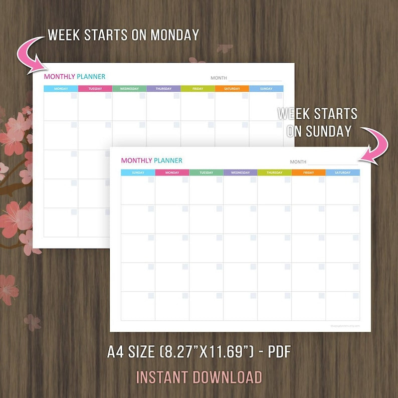 A4 Monthly Planner Printable Monthly Calendar Template A4-4 4 5 Calendar Template