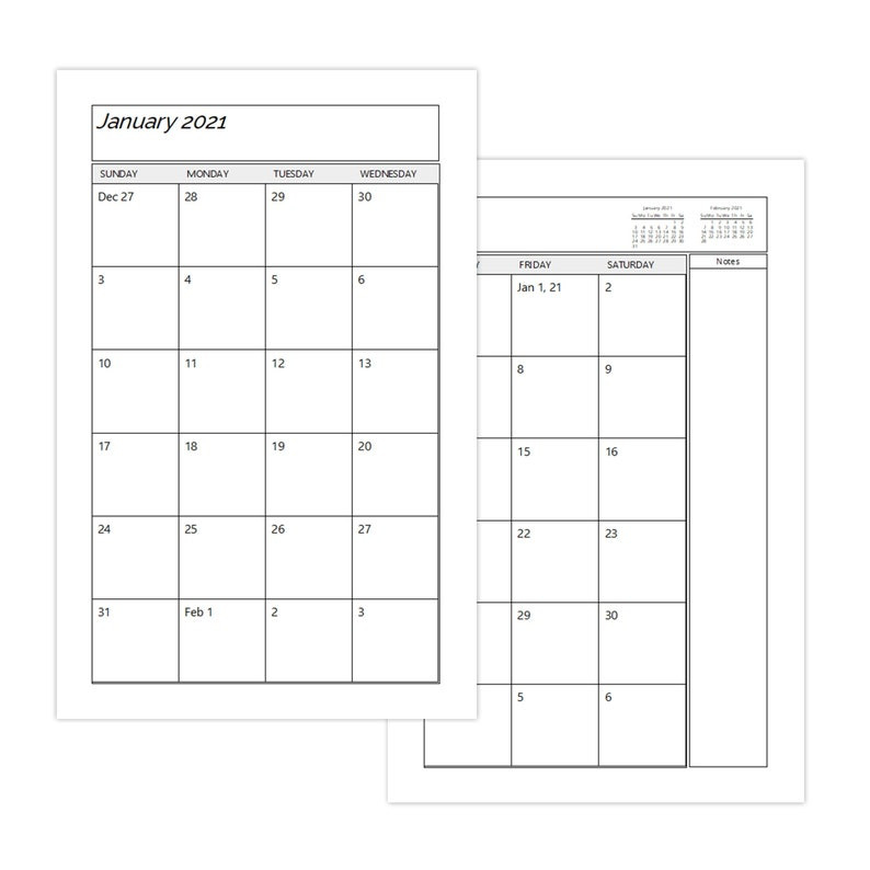 A4 Two Page Per Month 2021 Monthly Calendar Printable | Etsy-2 Page Calendar For 2021