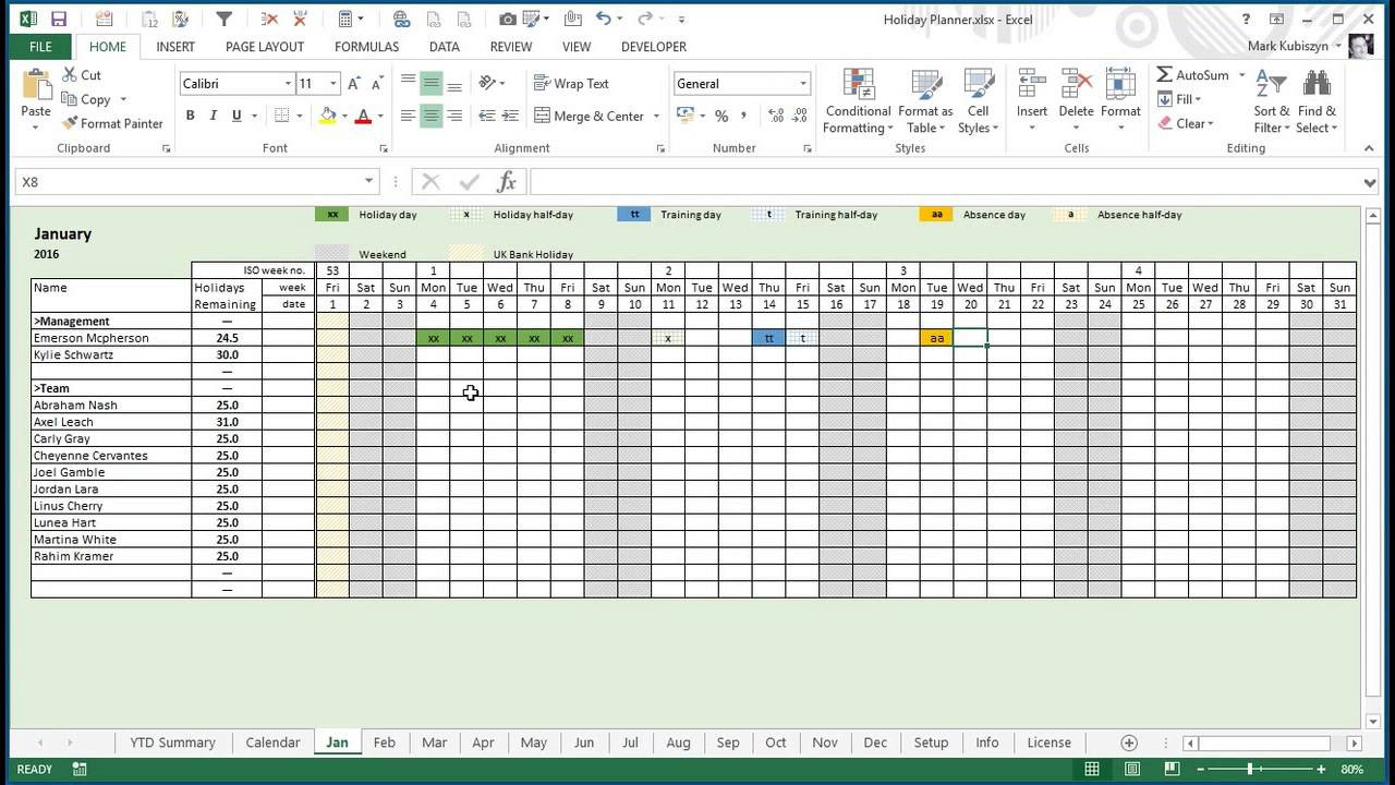 Any Year Holiday, Training &amp; Absence Planner For Excel-Employee Vacation Calendar 2021