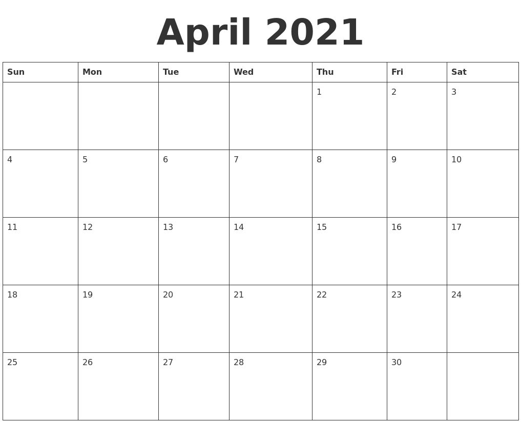 April 2021 Blank Calendar Template-Blank April 2021 Calendar
