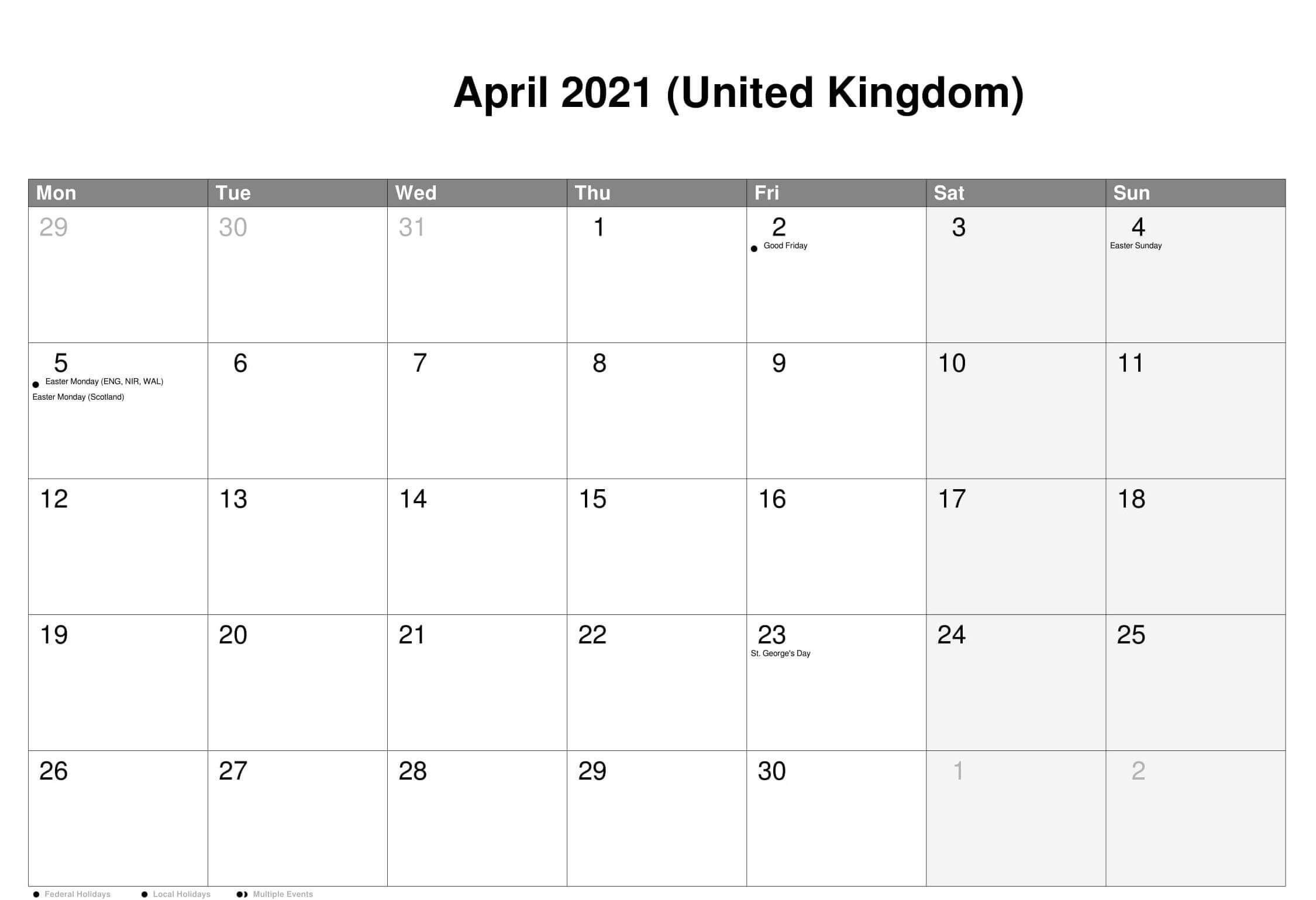 April 2021 Calendar With Holidays Uk In 2021 | 2021-Hebrew And Calendars 2021-2021