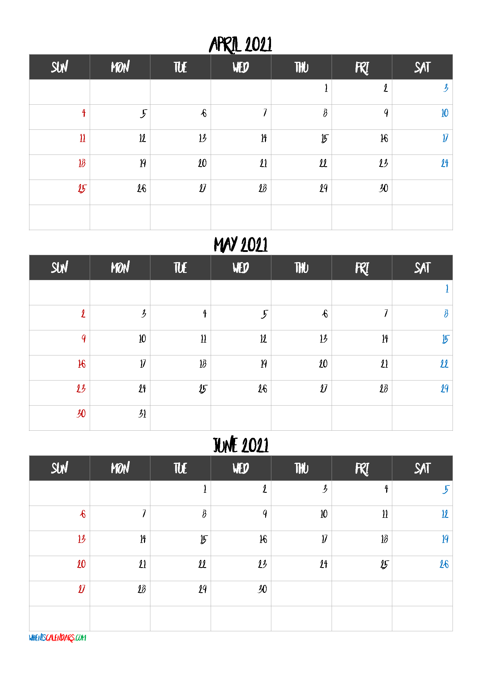 April May June 2021 Calendar Printable-Template Code.bnb1-3 Month Calendar June-August 2021