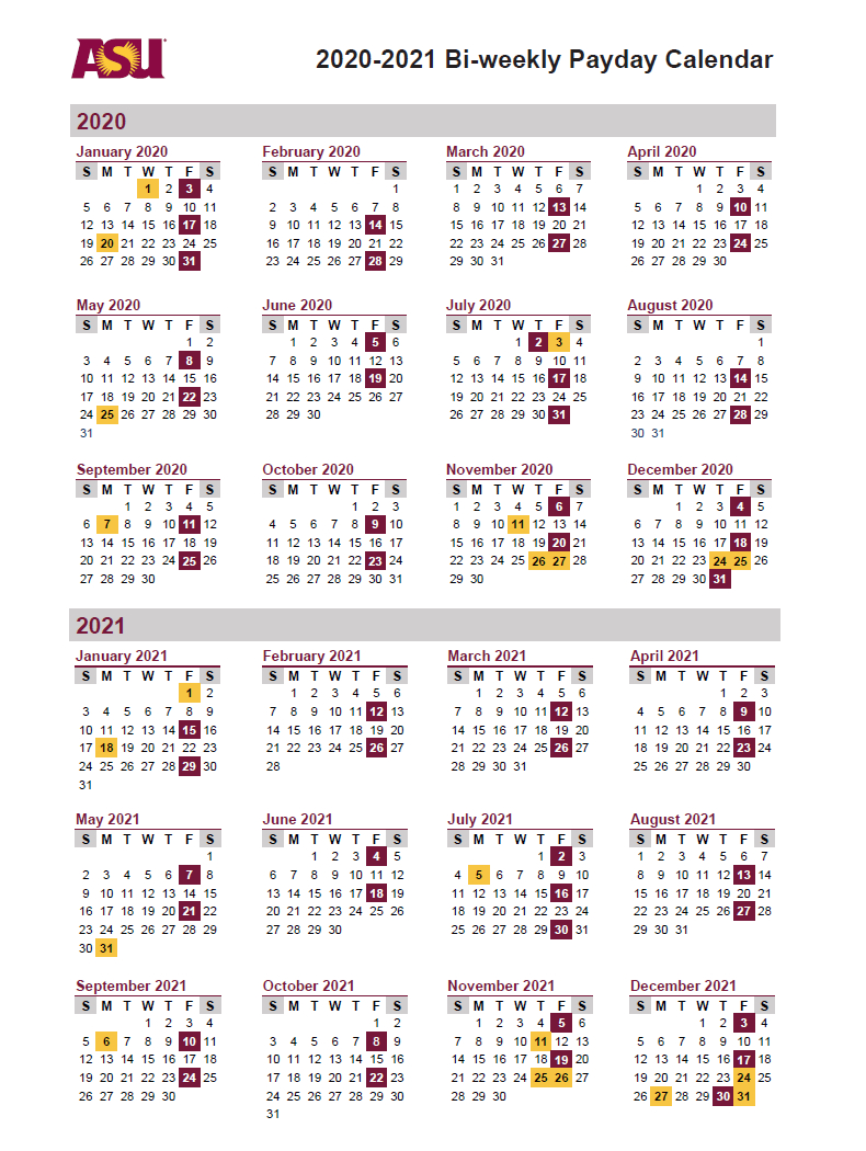 Arizona State University (Asu) Payroll Calendar 2021-Bi Weekly Pay Schedule 2021