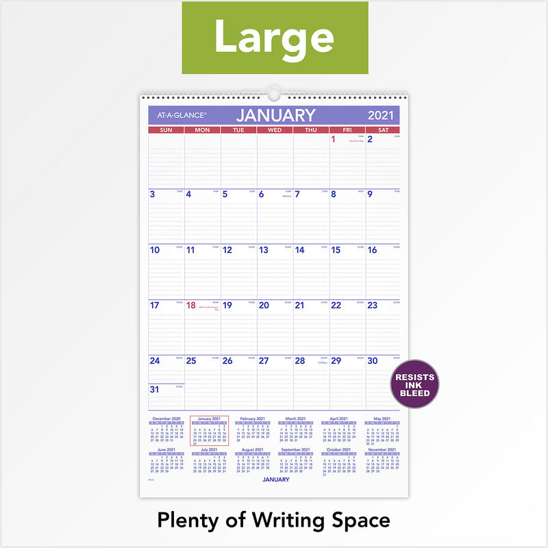 At-A-Glance 2021 Monthly Wall Calendar 15.5&quot; X 2.1&quot; X . 3-2021 Monthly Bill Payment Calendar