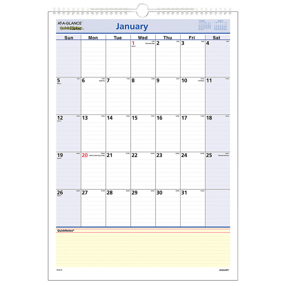 At-A-Glance Pm5228 Quicknotes 12&quot; X 17&quot; Monthly January-Printable Calendar For Bills 2021