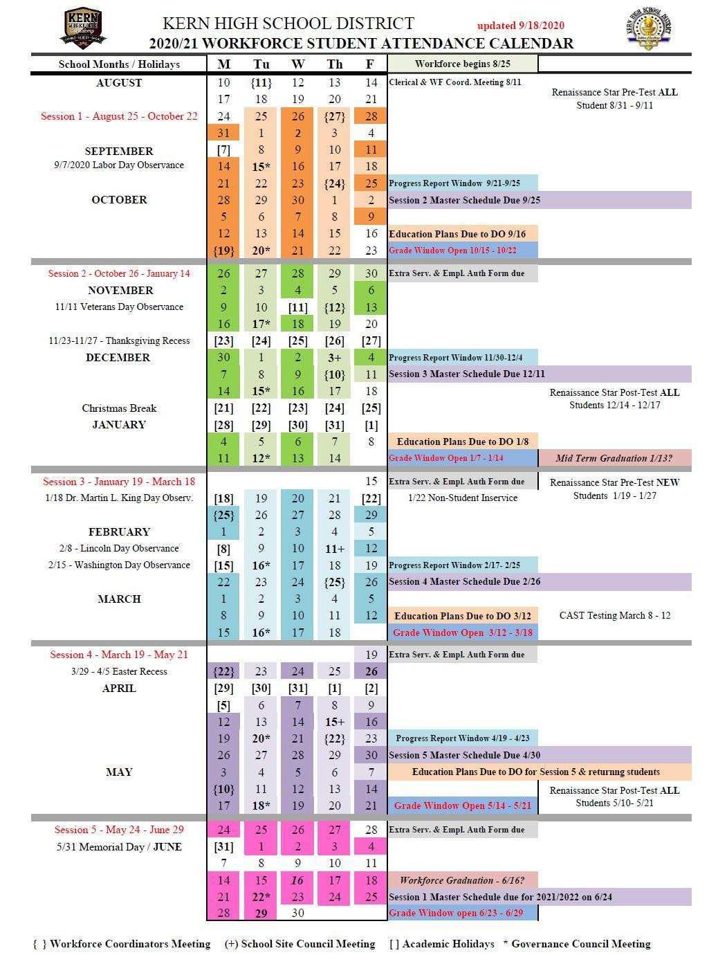 Attendance Calendars - Resources - Workforce Academy-Absentee Calendars 2021