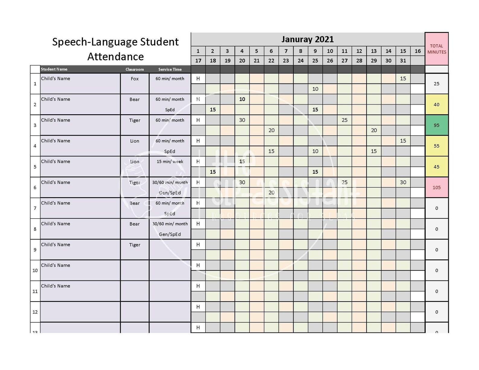 Attendance Slp/Slpa 2021-2022 | Etsy-2021 Attendance Calendar Download