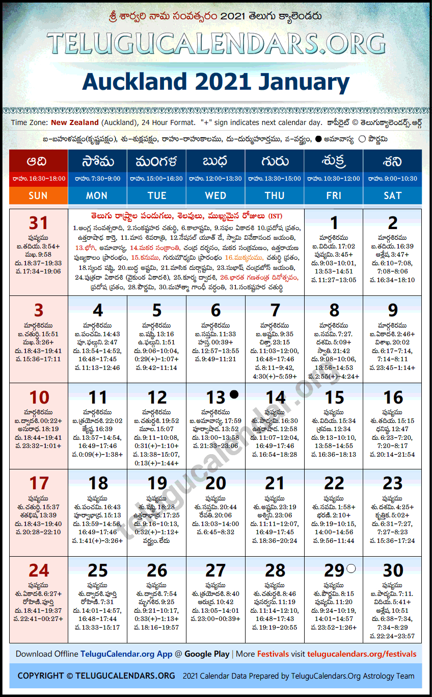 Auckland | Telugu Calendars 2021 January-January 2021 Calendar Nz Printable