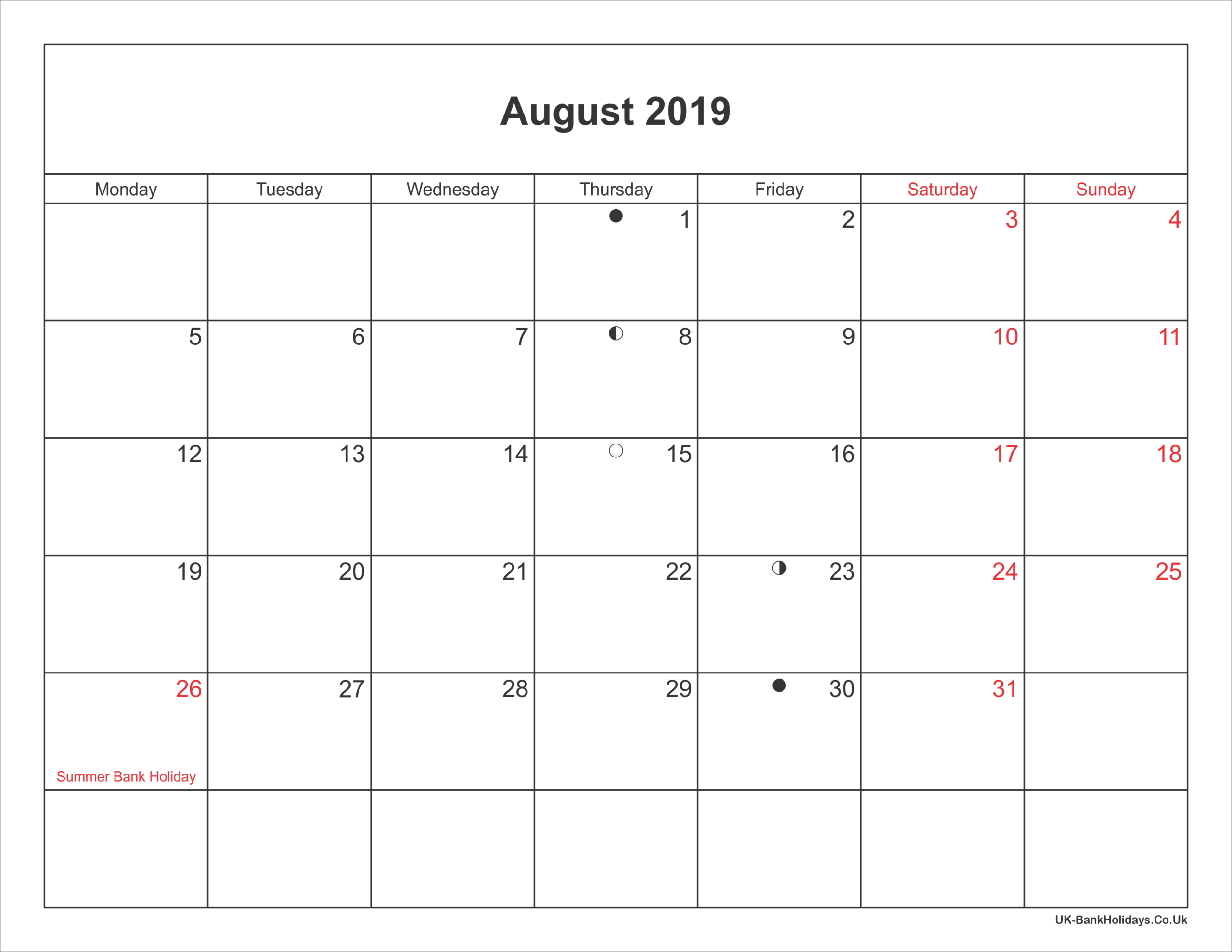August 2019 Calendar Printable With Bank Holidays Uk-Legal Size Printable Monthly Calendar 2021
