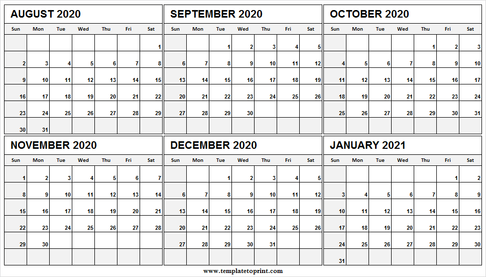 August 2020 To January 2021 Calendar Sunday Start - To Do List-Blank Hourly Calendar 2021