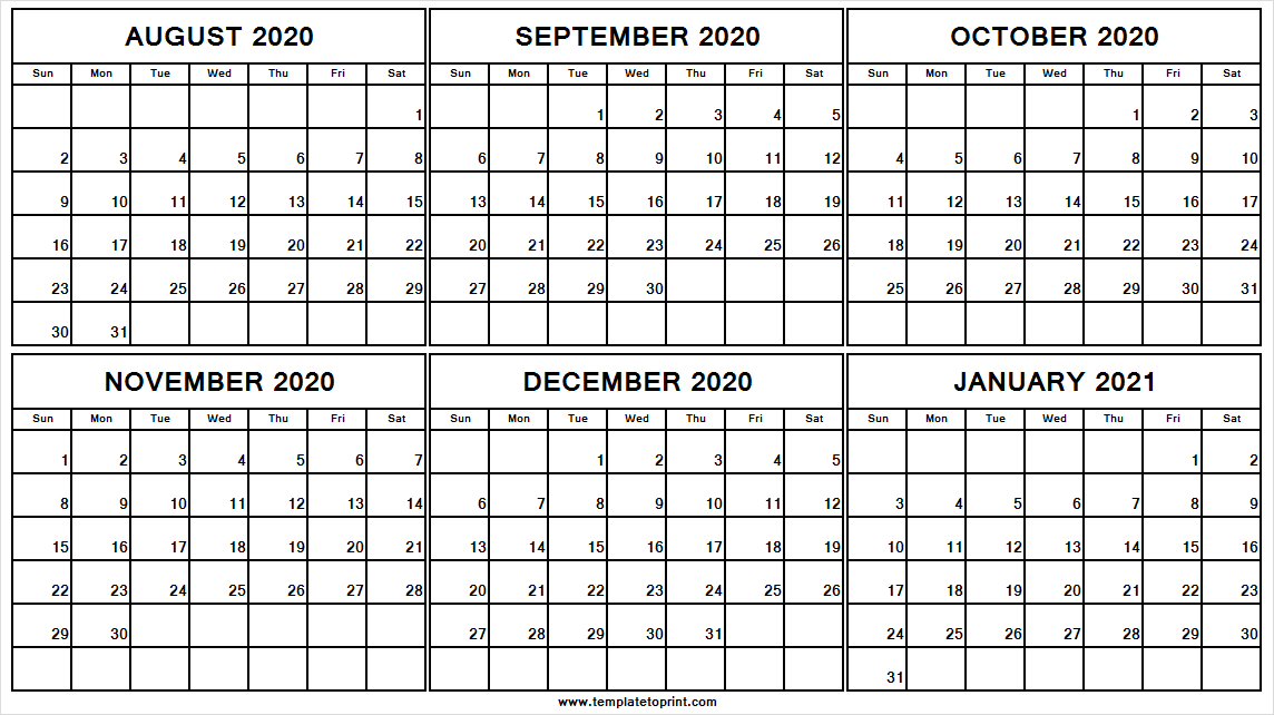 August 2020 To January 2021 Calendar Sunday Start - To Do List-Due Date Of August 01 2021 Weekly Calendar