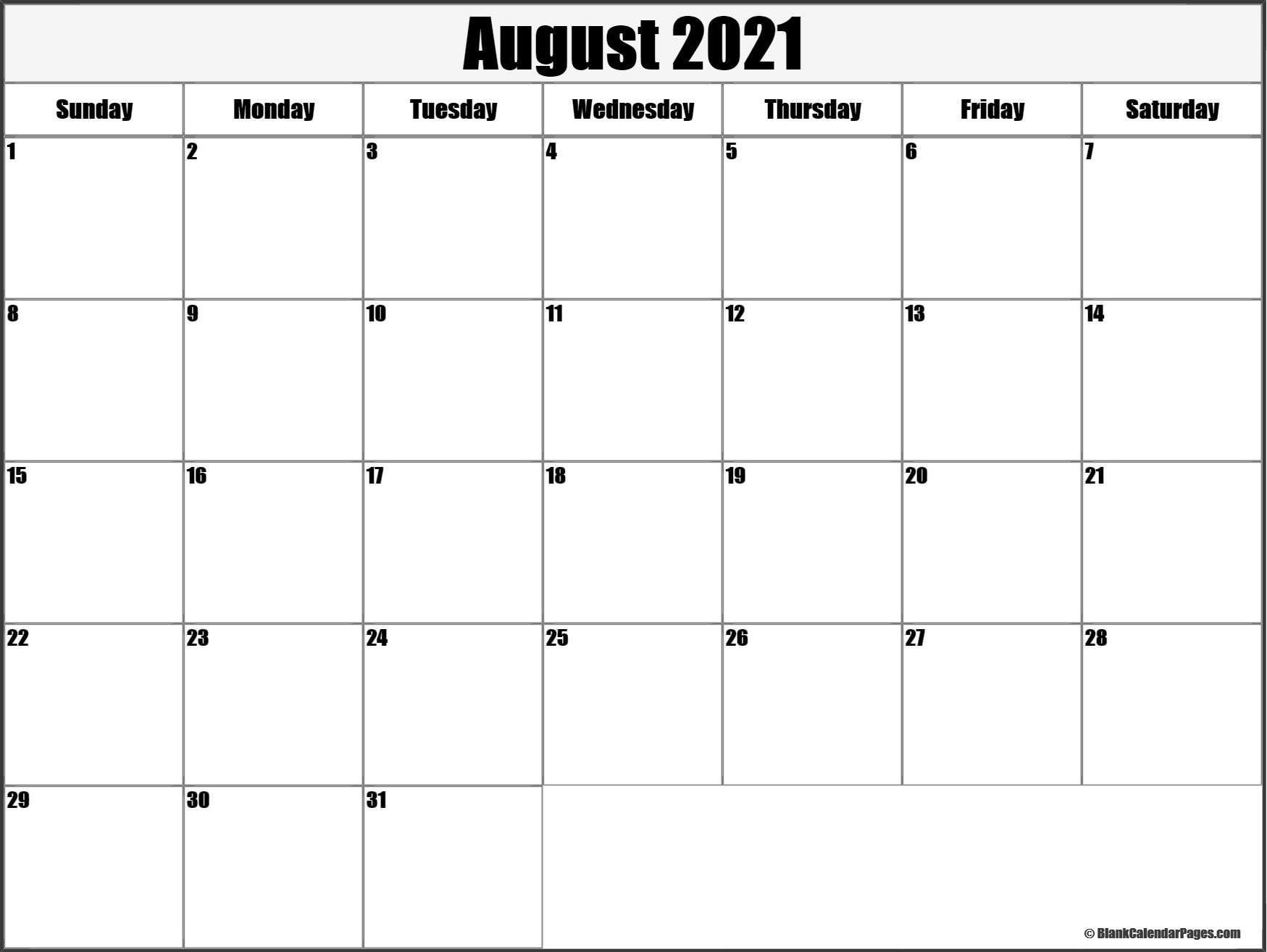 August 2021 Blank Calendar Templates.-August 2021 Calendar
