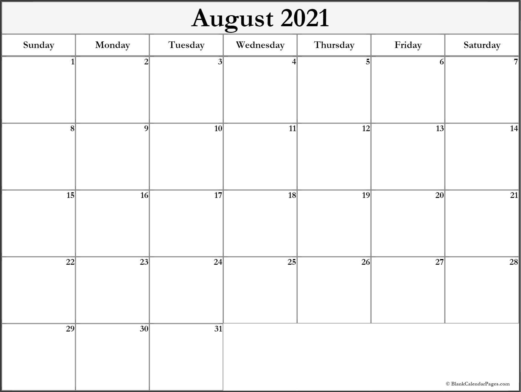 August 2021 Blank Calendar Templates.-May 2021 Bill Pay Calendar