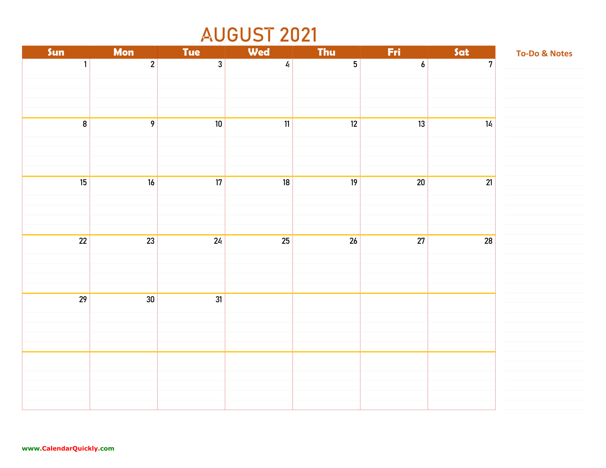 August 2021 Calendar | Calendar Quickly-Hourly Aug 2021 Calendar