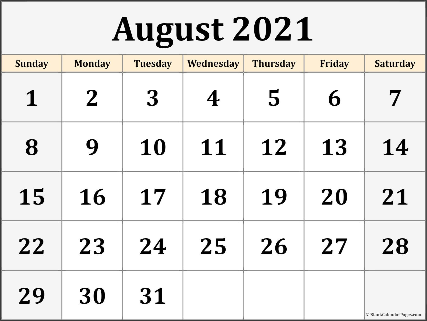 August 2021 Calendar | Free Printable Calendar Templates-Free Monthly Calendar Print Out 2021