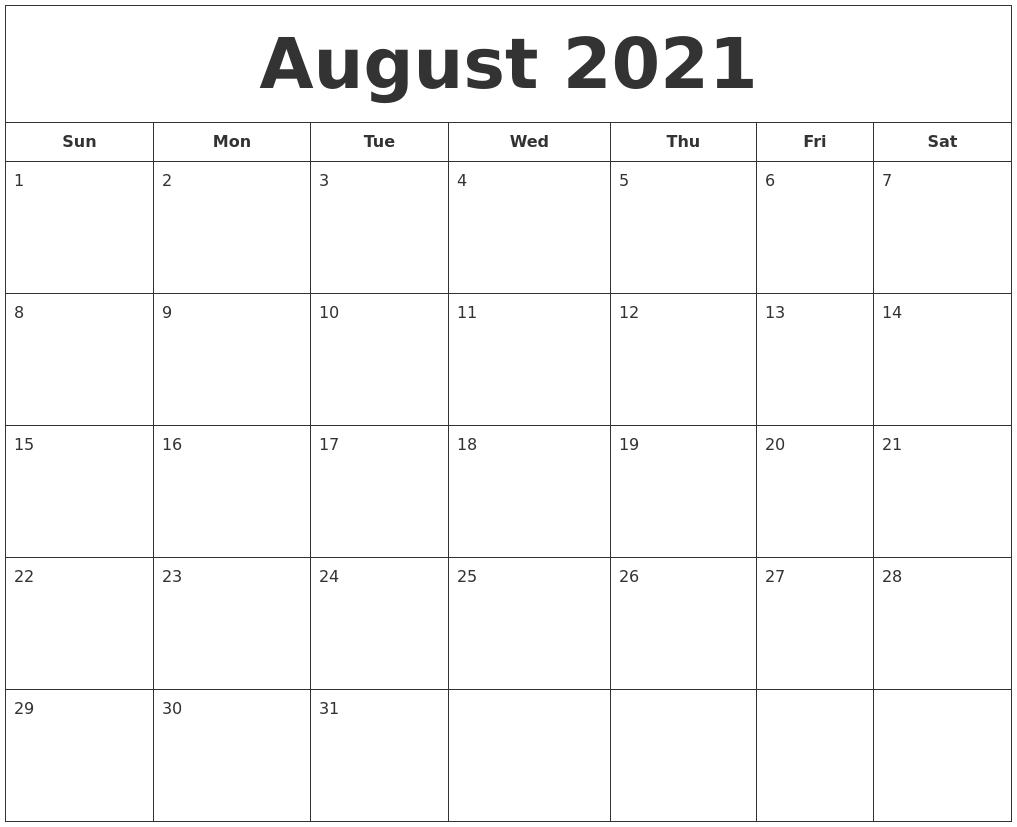 August 2021 Printable Calendar-Appointment Calendar For Month Of August 2021
