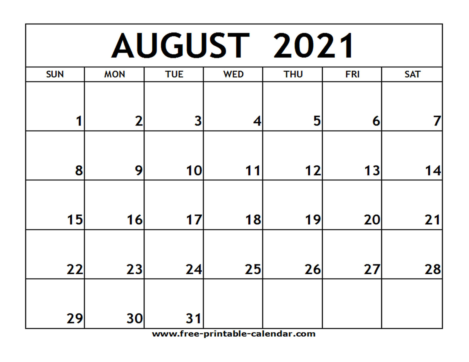 August 2021 Printable Calendar - Free-Printable-Calendar-2021 Monthly Fill In Calendars