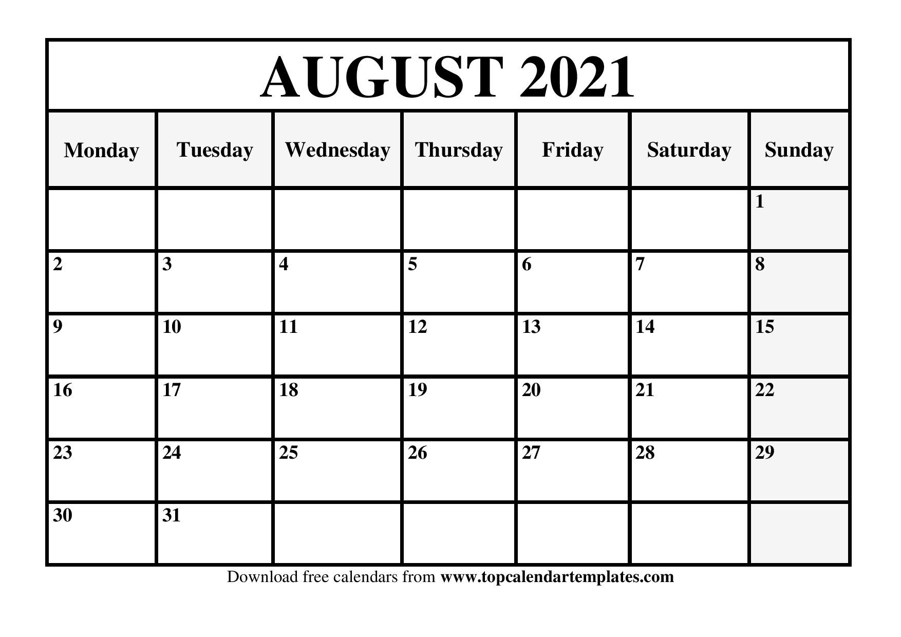 August 2021 Printable Calendar - Monthly Templates-2021 Calendar Printable Template