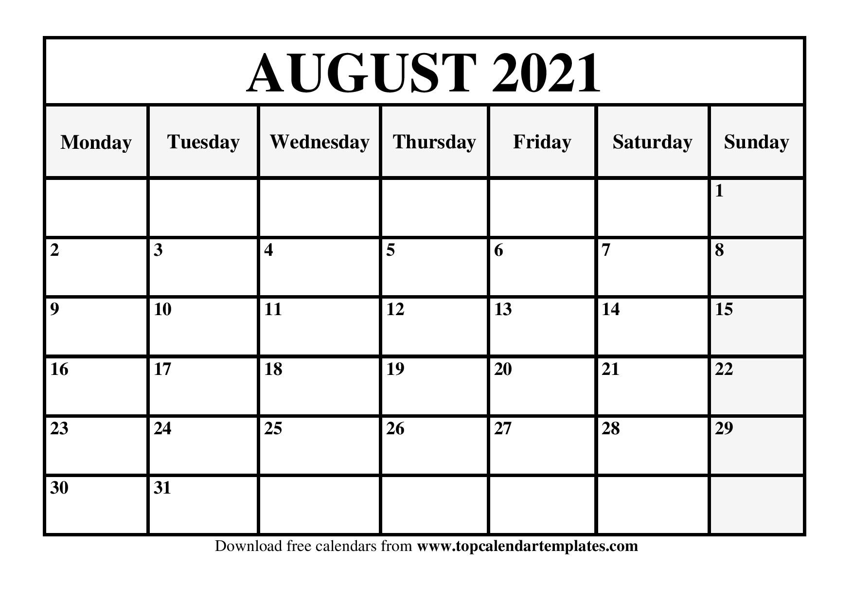 August 2021 Printable Calendar - Monthly Templates-Free Printable Calendars 2021 Monthly With Bills