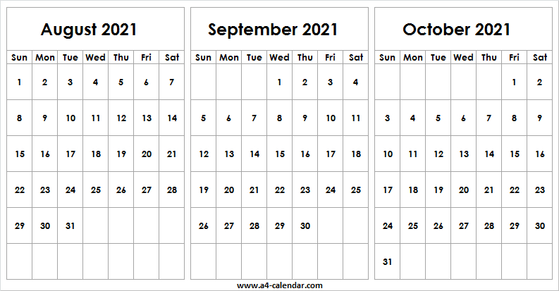August To October 2021 Calendar Editable - A4 Calendar-2021 Calendar For August Through December