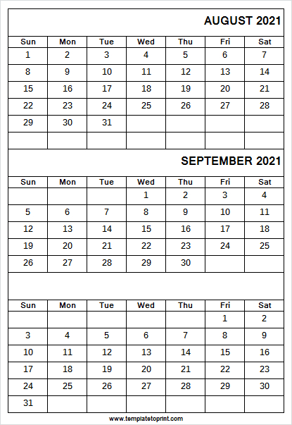August To October 2021 Calendar Sunday Start - Blank 2021-October 2021 Thru December 2021 Calendar