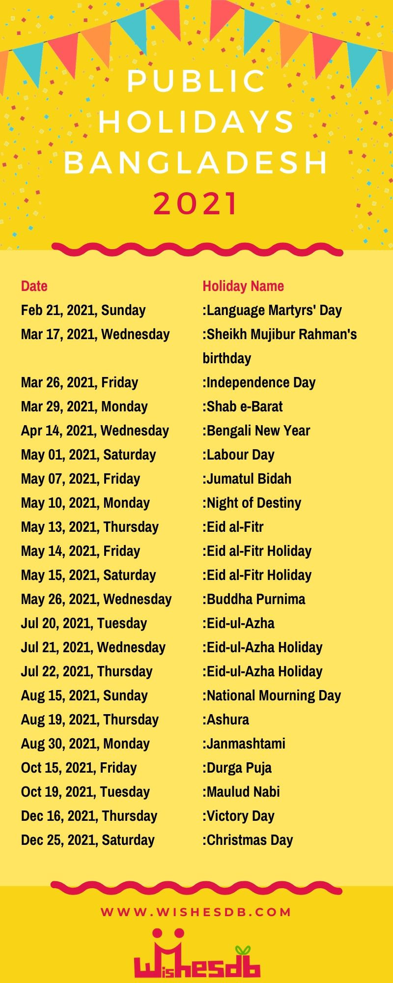 Bangladesh Public Holiday List 2021 | National Holidays-List Of National Food Holidays2021