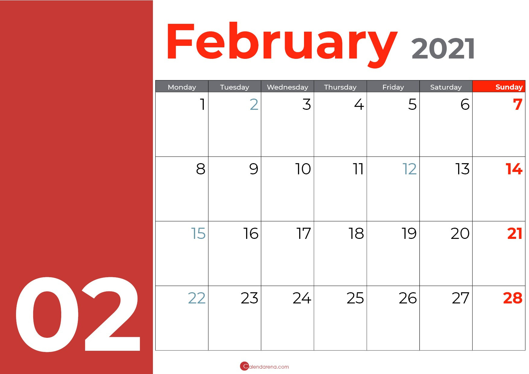 Best Free ?? Blank February Calendar 2021 - Calendarena-February Calendar 2021