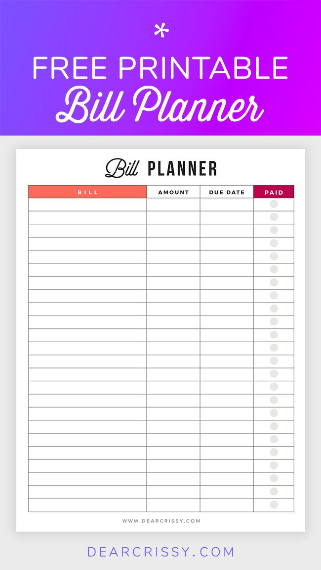 Bill Planner Printable - Pay Down Your Bills This Year-Free Monthly Bill Pay Checklist For 2021