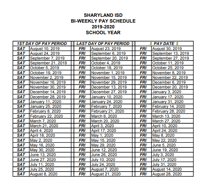 Biweekly Pay Schedule - Sharyland Isd-Bi Weekly Pay Schedule 2021