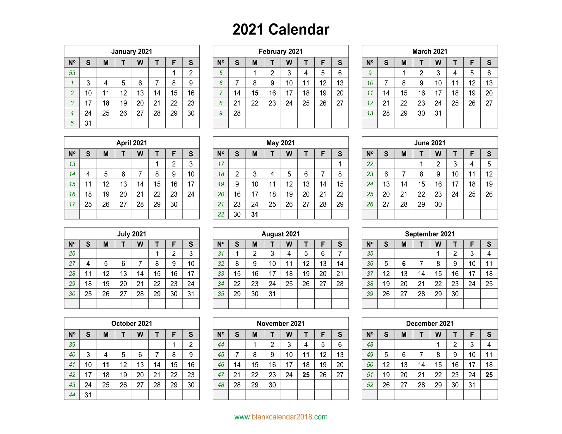 Blank 2021 Calendar Printable Free | Calendar Template Printable