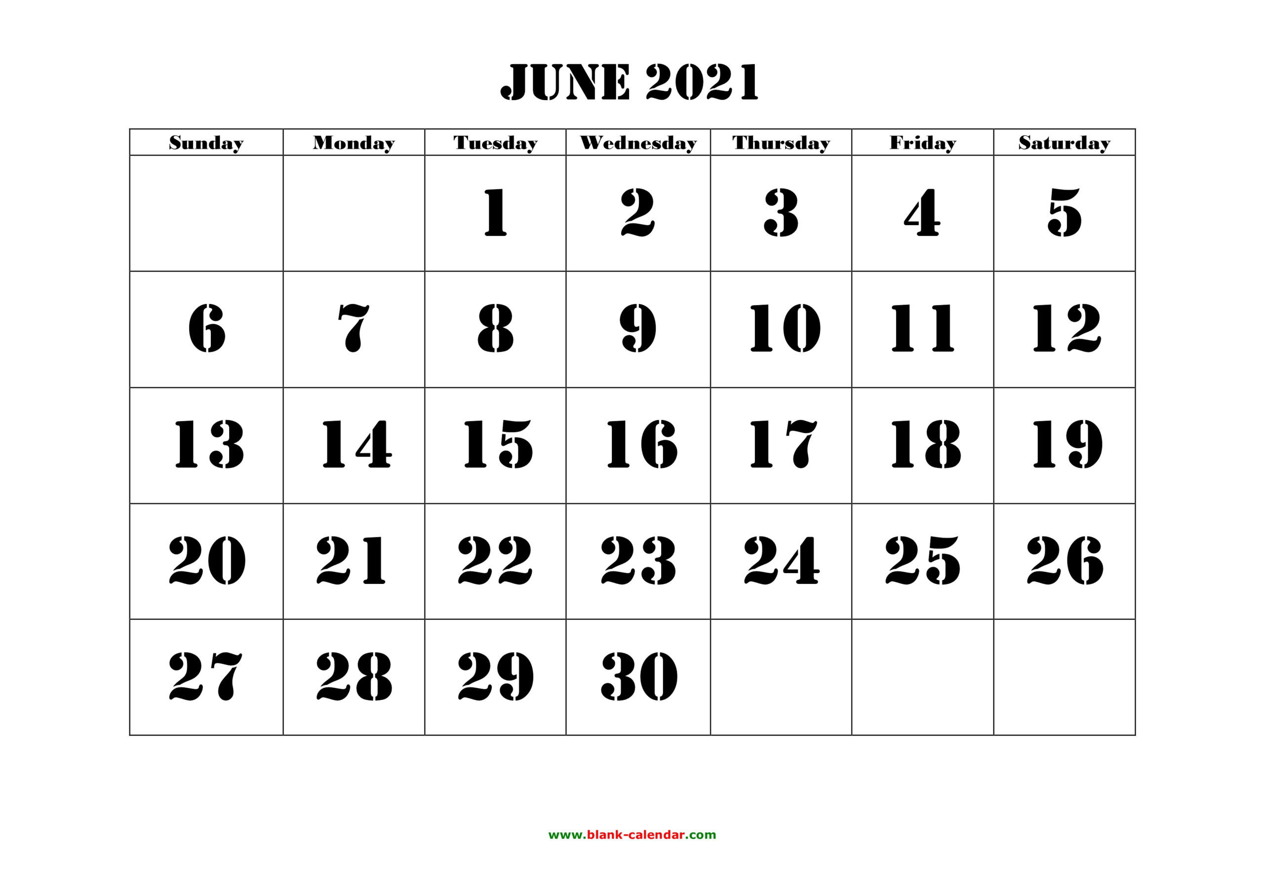Blank Calendar For June 2021 | Calendar Page-Blank June Monthly Calendar Printable 2021 8X10