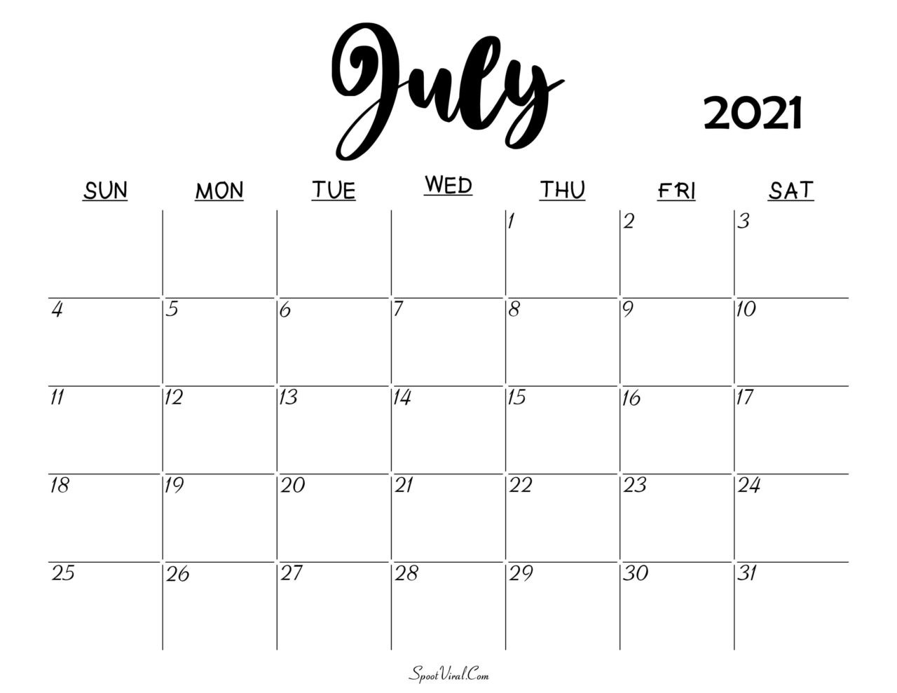 Blank July 2021 Calendar Printable - Latest Calendar-July August 2021 Calendar Template