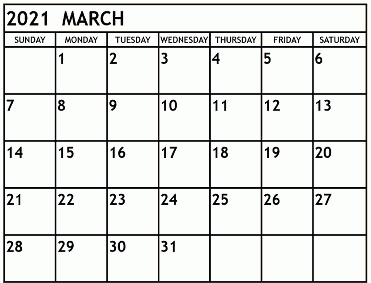 Blank March 2021 Calendar Editable Templates - Mycalendarlabs-Free Blank Monthly Calendar 2021