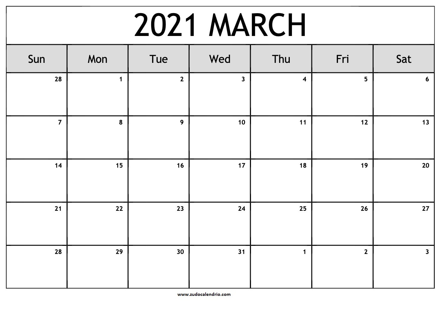 Blank March 2021 Calendar Pdf | Zudocalendrio-March 2021 Calendar