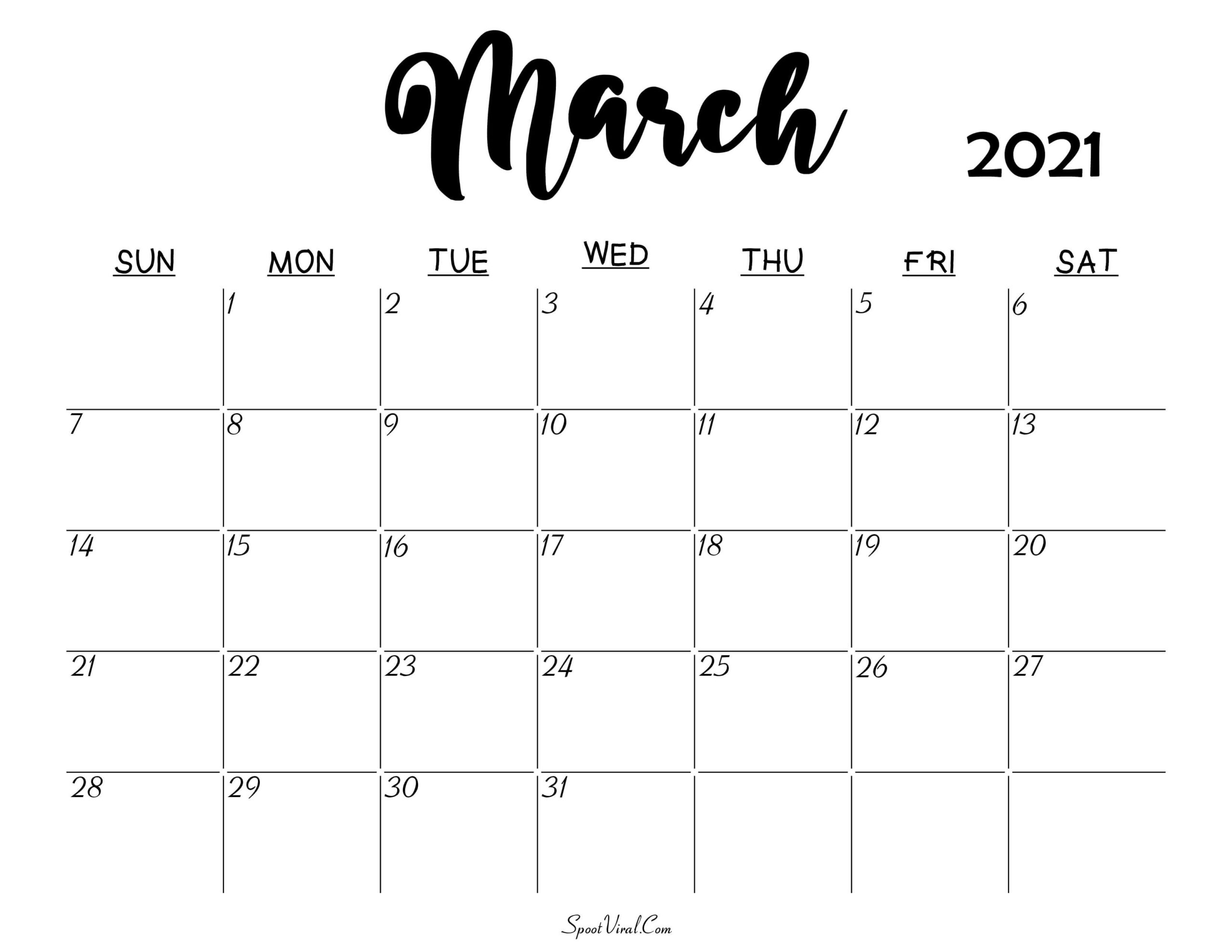 Blank March 2021 Calendar Printable - Latest Calendar-Blank 2021 Calendar Printable Free