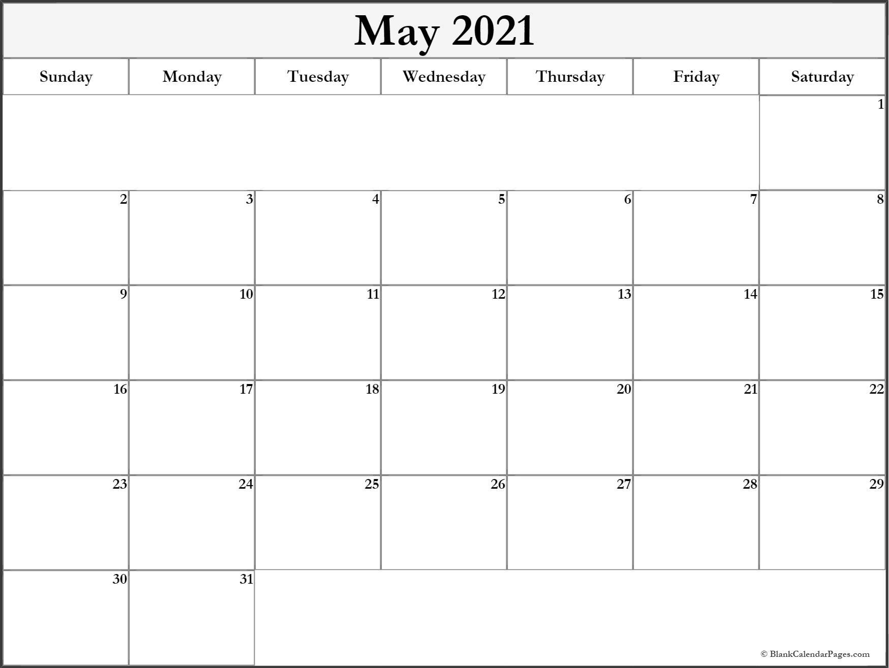 Blank May 2021 Calendar - Calendar 2020-Free Weekly Calendar Template 2021