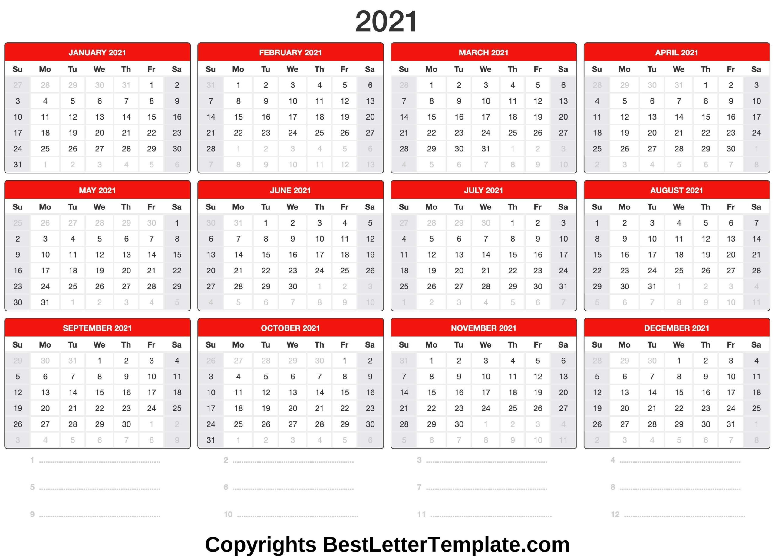 Blank Printable Calendar 2021 - Best Letter Template-2021 Fillable Printable Calendar Free