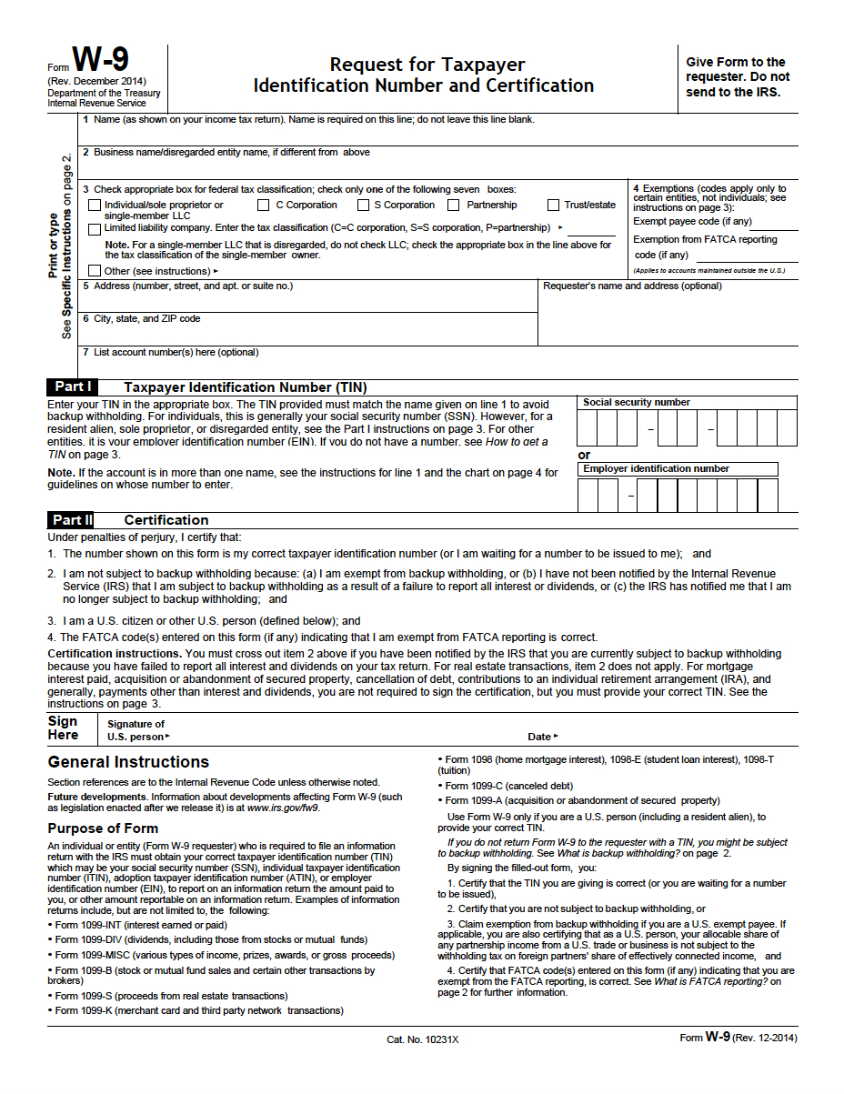 Blank W9 2018 - 2019 - Free W9-Form To Print - W9 Form-2021 Blank W9 Filable