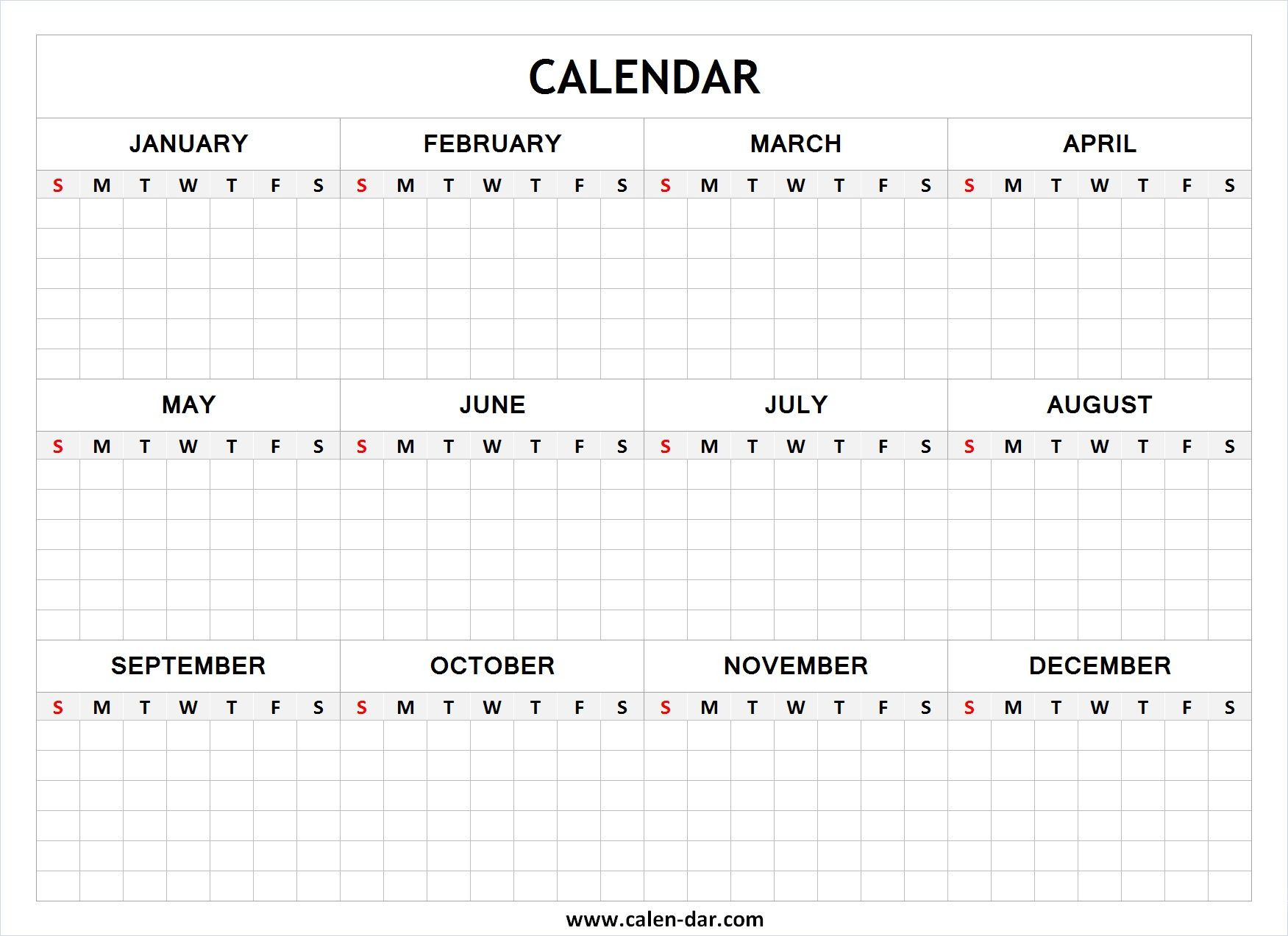Blank Year Calendar | Printable Yearly Calendar, Yearly-2021 Half Page Monthly Calendar Template