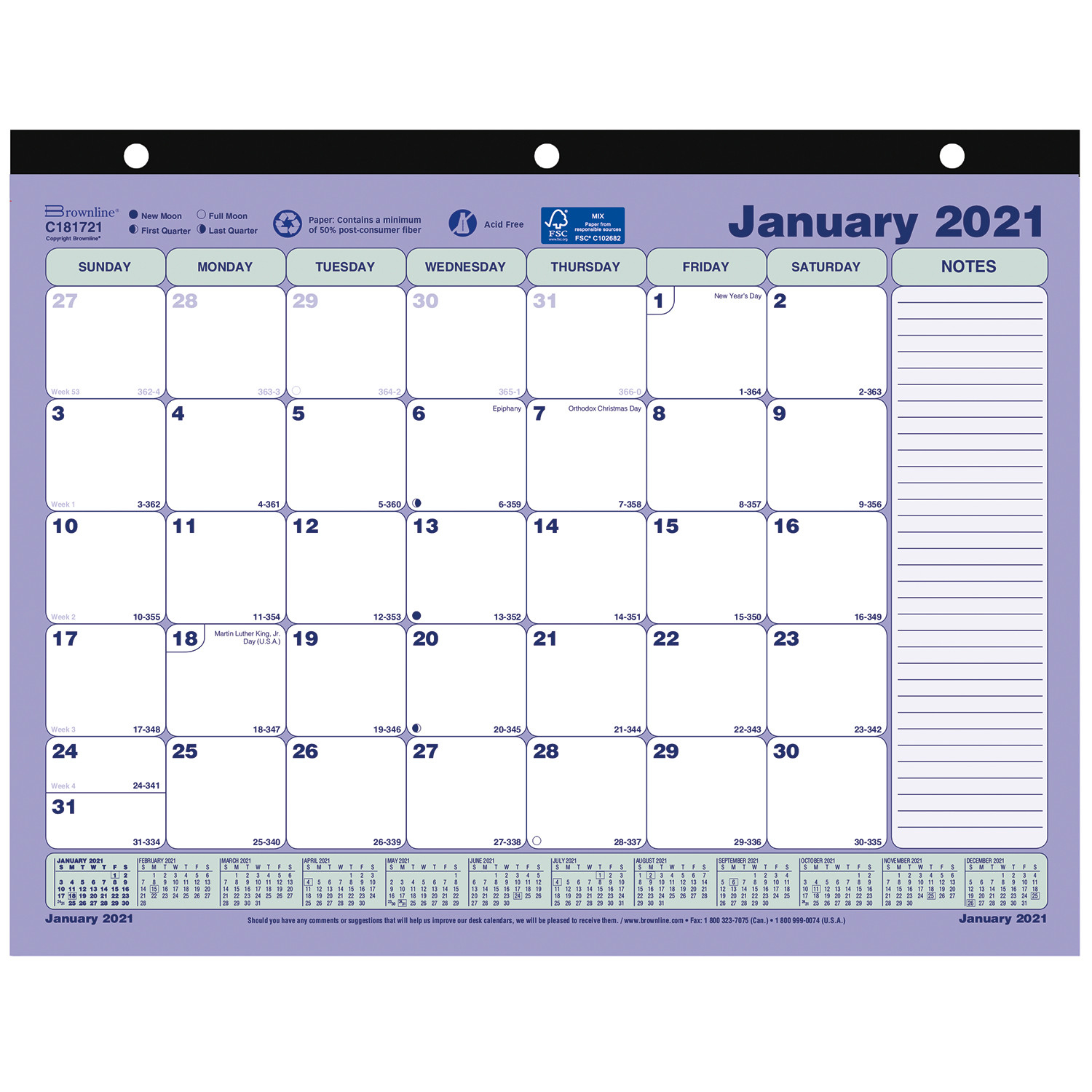 Brownline 12-Month Monthly Desk Pad Calendar, 11&quot; X 8 1/2-2 Page Montly 2021 Calendar