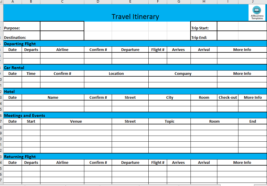 Business Travel Itinerary - Download This Basic Business-2021 Vacation Planner For Tem