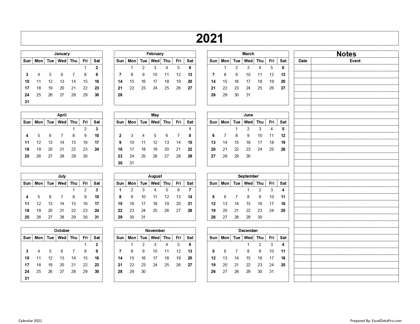 Calendar 2021 Excel Templates, Printable Pdfs &amp; Images-Planner 2021 Excel Calendar Template