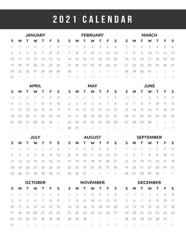 Calendar 2021 Printable One Page - World Of Printables-Calendar Printable 2021 Two Page