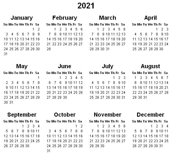 Calendar 2021 - Printable Year Calendar-Fill In Calendar Template 2021