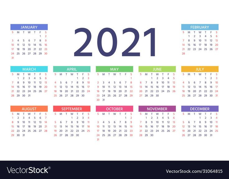 Calendar 2021 Year. Week Starts Sunday. Vector. Stationery-Pocket Calendar 2021 Printable Journal Entry