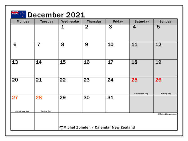Calendar December 2021 - New Zealand - Michel Zbinden En-Free Printable Calendar For August --December 2021