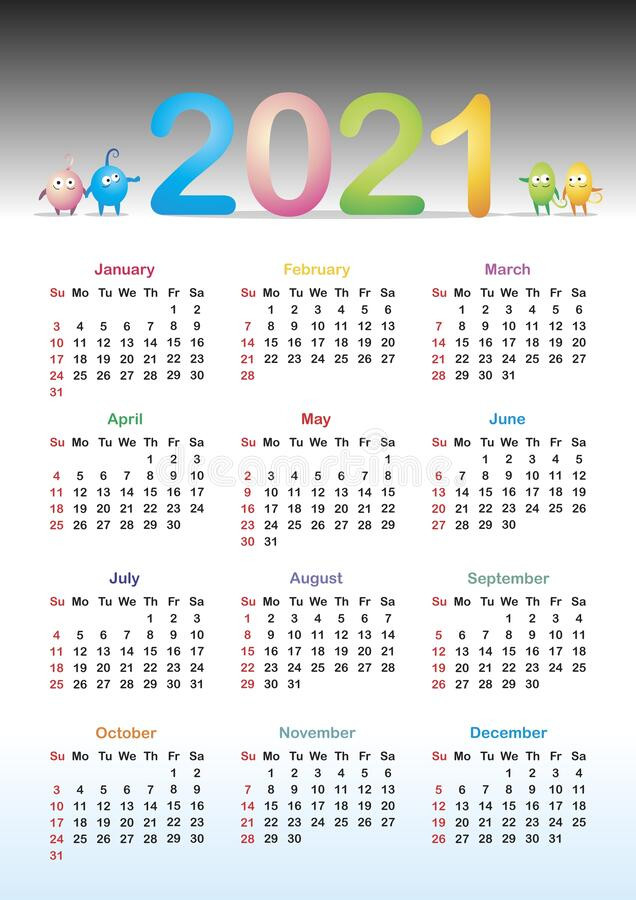 Calendar For 2021 Stock Vector. Illustration Of Arms-Free Printable 4 X 6 Calendar 2021